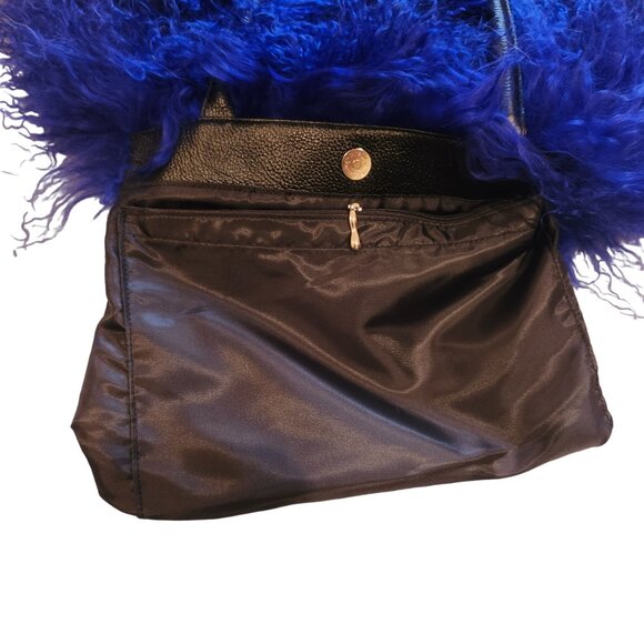 New Blue Mongolian Lamb Fur Hand Bag - Picture 10 of 11